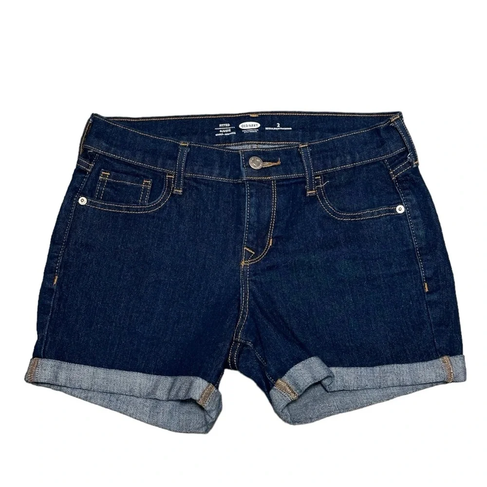 Women's Old Navy 2 Small Shorts Jeans Denim Navy Blue Regular Rolled Stretch